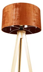Stojací lampa dřevěná s látkovým stínidlem oranžová 50 cm - Tripod Classic