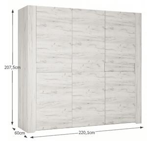 Šatní skříň 220 cm v dekoru bílý craft TK2181 TYP 22 3D