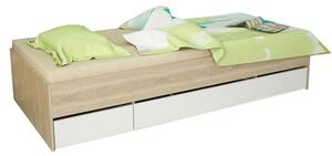 Jednolůžková postel 90x200cm v dekoru dub sonoma s bílými zásuvkami TK051
