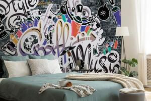 Samolepící tapeta trendy fialová graffiti stěna