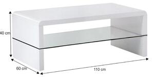Konferenční stolek 110x40cm v bílé barvě s čirým sklem TK2144
