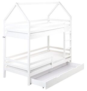 Patrová postel se zásuvkami Domek Borovicové dřevo GIRGOLS 90 x 200 cm s úložným prostorem Bílá