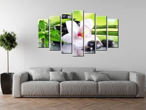 Obraz na plátně Bílá orchidej a kameny - 7 dílný Rozměry: 210 x 100 cm