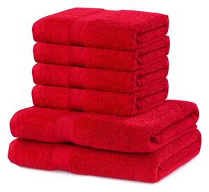 DecoKing - Sada bavlněných ručníků Červená MARINA HLADKÉ-2*70x140+ 4*50x100