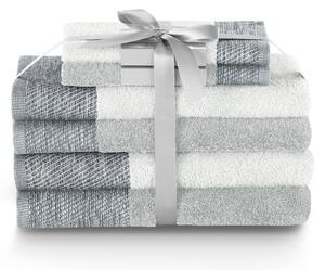 Souprava bavlněných ručníků s ozdobným lemem Bílý a Tmavošedý MANDI