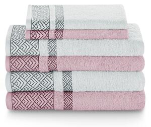 Souprava bavlněných ručníků s ozdobným lemem Pudrově růžové a Světle šedé DESSIN