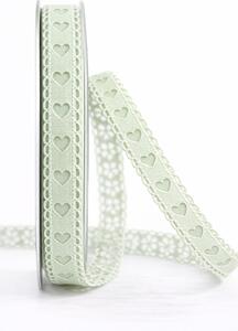 Vysekávaná dekorativní stuha pastelově zelená Sweet Hearts Pastel Green –  15mm × 1m