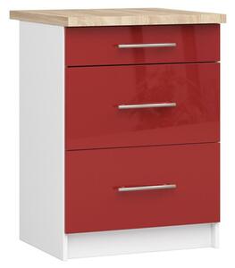 Kuchyňská skříňka OLIVIA S60 3SZ - bílá/červený lesk
