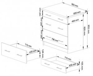 Kuchyňská skříňka OLIVIA S80 3SZ - bílá/černý lesk