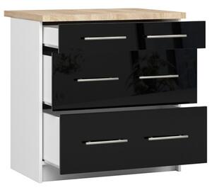 Kuchyňská skříňka OLIVIA S80 3SZ - bílá/černý lesk