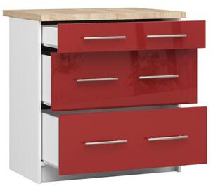 Kuchyňská skříňka OLIVIA S80 3SZ - bílá/červený lesk