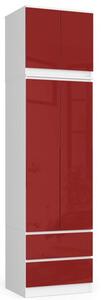Šatní skříň s nástavbou S60 2D 2SZ CLP, bílá/červený lesk