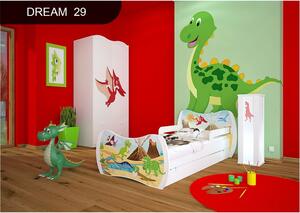 Dětská postel se šuplíkem 140x70cm DINOSAUŘI + matrace ZDARMA! - zelená barva