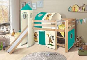 Dětská VYVÝŠENÁ postel se skluzavkou SAFARI - PŘÍRODNÍ