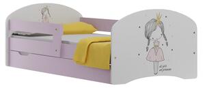 Dětská postel se šuplíky RŮŽOVÁ PRINCEZNA 140x70 cm