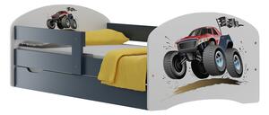 Dětská postel se šuplíky MONSTER TRUCK 200x90 cm - oranžová/bílá
