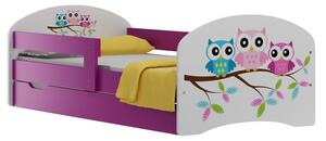 Dětská postel se šuplíky BAREVNÉ SOVY 140x70 cm