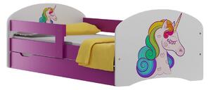 Dětská postel se šuplíky BAREVNÝ JEDNOROŽEC 160x80 cm