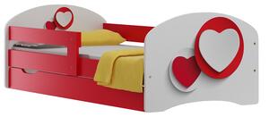 Dětská postel se šuplíky ČERVENÉ SRDCE 140x70 cm