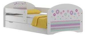 Dětská postel se šuplíky BAREVNÉ KVÍTKY 140x70 cm