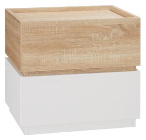 HOMCOM Moderní Skládací Noční Stolek se 2 Zásuvkami, Noční Skříňka, Boční Stolek do Obývacího Pokoj, 50x40x47,5 cm, Bílá a Dřevo | Aosom