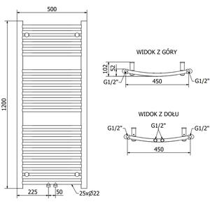 Mexen Ares koupelnový radiátor 1200 x 500 mm, 420 W, Chromovaná