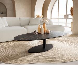 DELIFE Konferenční stolek Edge oválný 140x75 cm keramika Laminam® Noir Desir hnědý Vibany kov černý