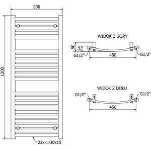 Mexen Helios koupelnový radiátor 1200 x 500 mm, 567 W, Bílá