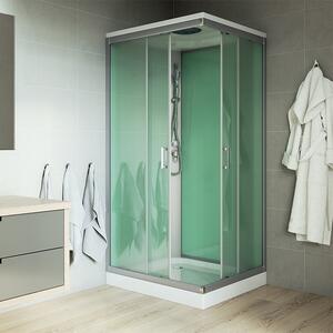 Sprchový box, čtvercový, 90 cm, profily satin, sklo Point, SMC vanička, bez stříšky