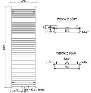 Mexen Hades koupelnový radiátor 1800 x 600 mm, 988 W, Černá