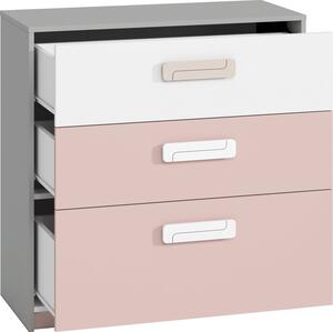 Casarredo - Komfort nábytek Dětská komoda VILLOSA 3S se zásuvkami, šedá/bílá/růžová