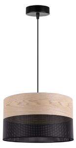 Závěsné svítidlo Wood, 1x béžová dubová dýha/černé plastové stínítko, (fi 30cm)