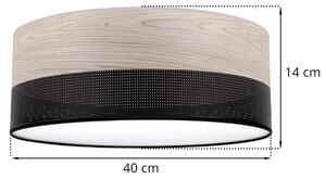 Stropní svítidlo Wood, 1x světle béžová dubová dýha/černé plastové stínítko, (bílé plexisklo), (fi 40cm)