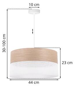 Závěsné svítidlo Wood, 1x béžová dubová dýha/bílé plastové stínítko, (fi 44cm)