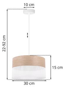 Závěsné svítidlo Wood, 1x béžová dubová dýha/bílé plastové stínítko, (fi 30cm)