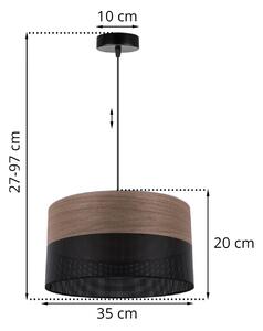Závěsné svítidlo Wood, 1x hnědá ořechová dýha/černé plastové stínítko, (fi 35cm)