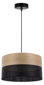 Závěsné svítidlo Wood, 1x dýha zlatý dub/černé plastové stínítko, (fi 30cm)