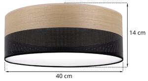 Stropní svítidlo Wood, 1x dýha zlatý dub/černé plastové stínítko, (bílé plexisklo), (fi 40cm)