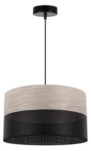 Light Home Závěsné svítidlo Wood, 1x světle béžová dubová dýha/černé plastové stínítko, (fi 35cm)