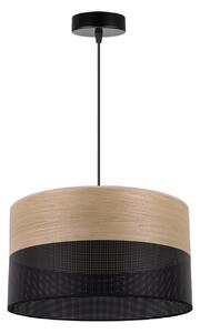Závěsné svítidlo Wood, 1x dýha zlatý dub/černé plastové stínítko, (fi 35cm)