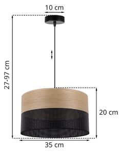 Závěsné svítidlo Wood, 1x dýha zlatý dub/černé plastové stínítko, (fi 35cm)