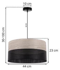 Závěsné svítidlo Wood, 1x světle béžová dubová dýha/černé plastové stínítko, (fi 44cm)