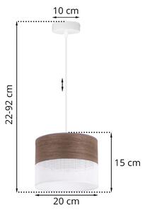 Závěsné svítidlo Wood, 1x hnědá ořechová dýha/bílé plastové stínítko, (fi 20cm)