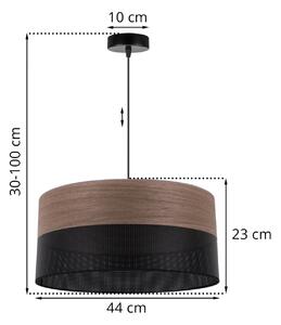 Závěsné svítidlo Wood, 1x hnědá ořechová dýha/černé plastové stínítko, (fi 44cm)