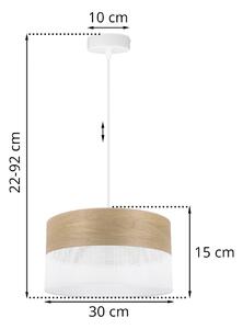 Závěsné svítidlo Wood, 1x dýha zlatý dub/bílé plastové stínítko, (fi 30cm)