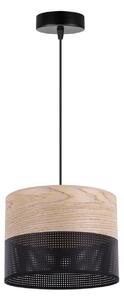 Závěsné svítidlo Wood, 1x béžová dubová dýha/černé plastové stínítko, (fi 20cm)