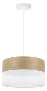 Závěsné svítidlo Wood, 1x dýha zlatý dub/bílé plastové stínítko, (fi 30cm)