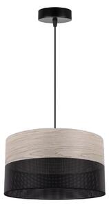 Závěsné svítidlo Wood, 1x světle béžová dubová dýha/černé plastové stínítko, (fi 30cm)