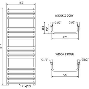 Mexen Apollo koupelnový radiátor 1210 x 450 mm, 563 W, Bílá