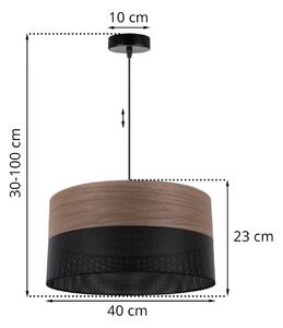 Závěsné svítidlo Wood, 1x hnědá ořechová dýha/černé plastové stínítko, (fi 40cm)